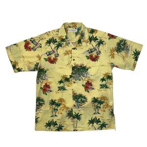 Tori Richard Shirt Mens S Small Yellow Hawaiian Palm Tree Island Uniforms